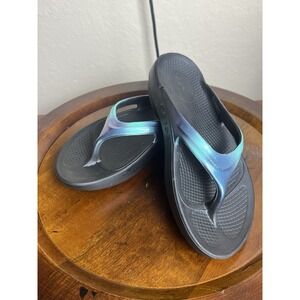 OOFOS OOlala Luxe Recovery Flip Flop Thong Sandal Atlantis Blue Womens Size 5